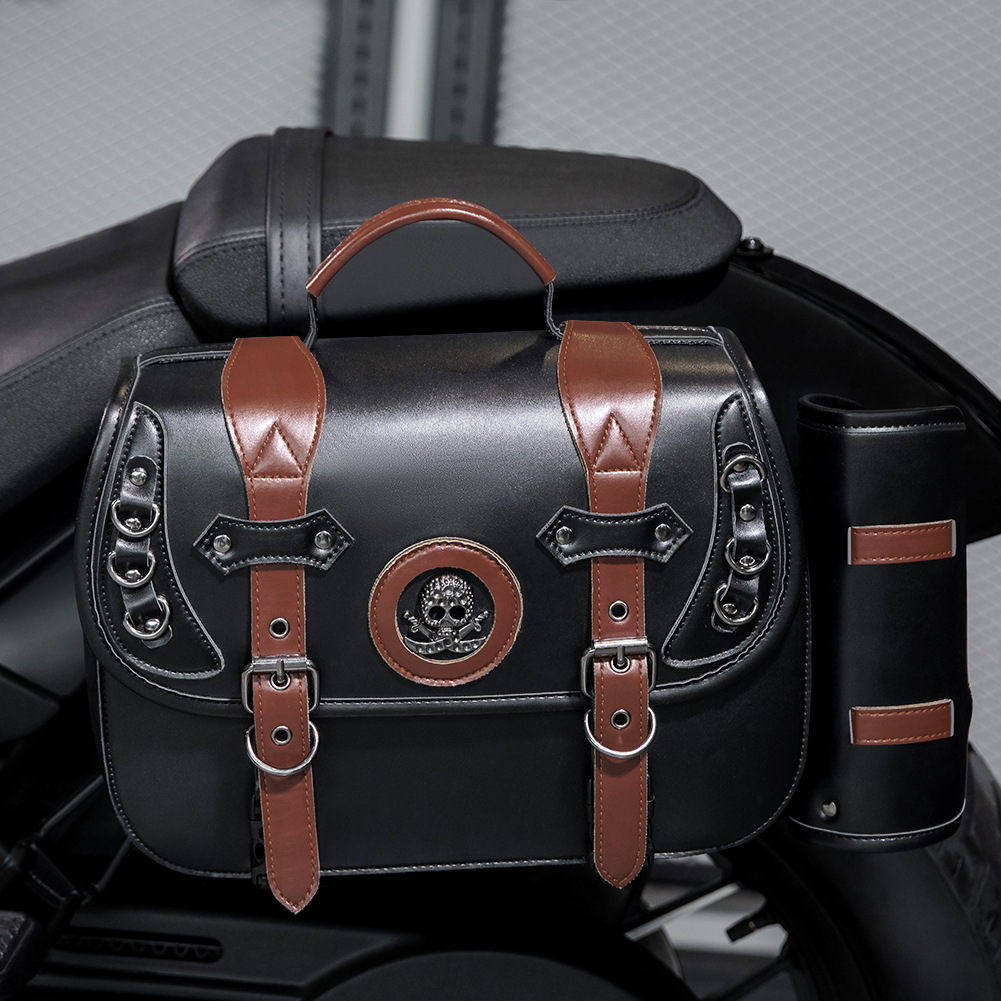 NEW Skull Cafe Racer Touring Riding RTS Motorcycle Accessories Side Saddle Bag Saddlebags Box Panniers