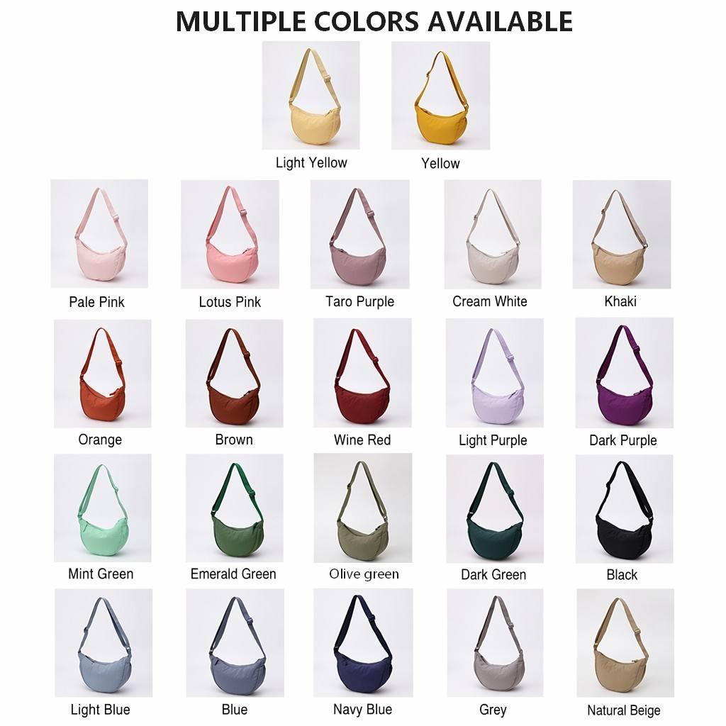 Fashion Crescent Shoulder Bag for Women Nylon Crossbody Purse Casual Sling Handbag Multiple Colors